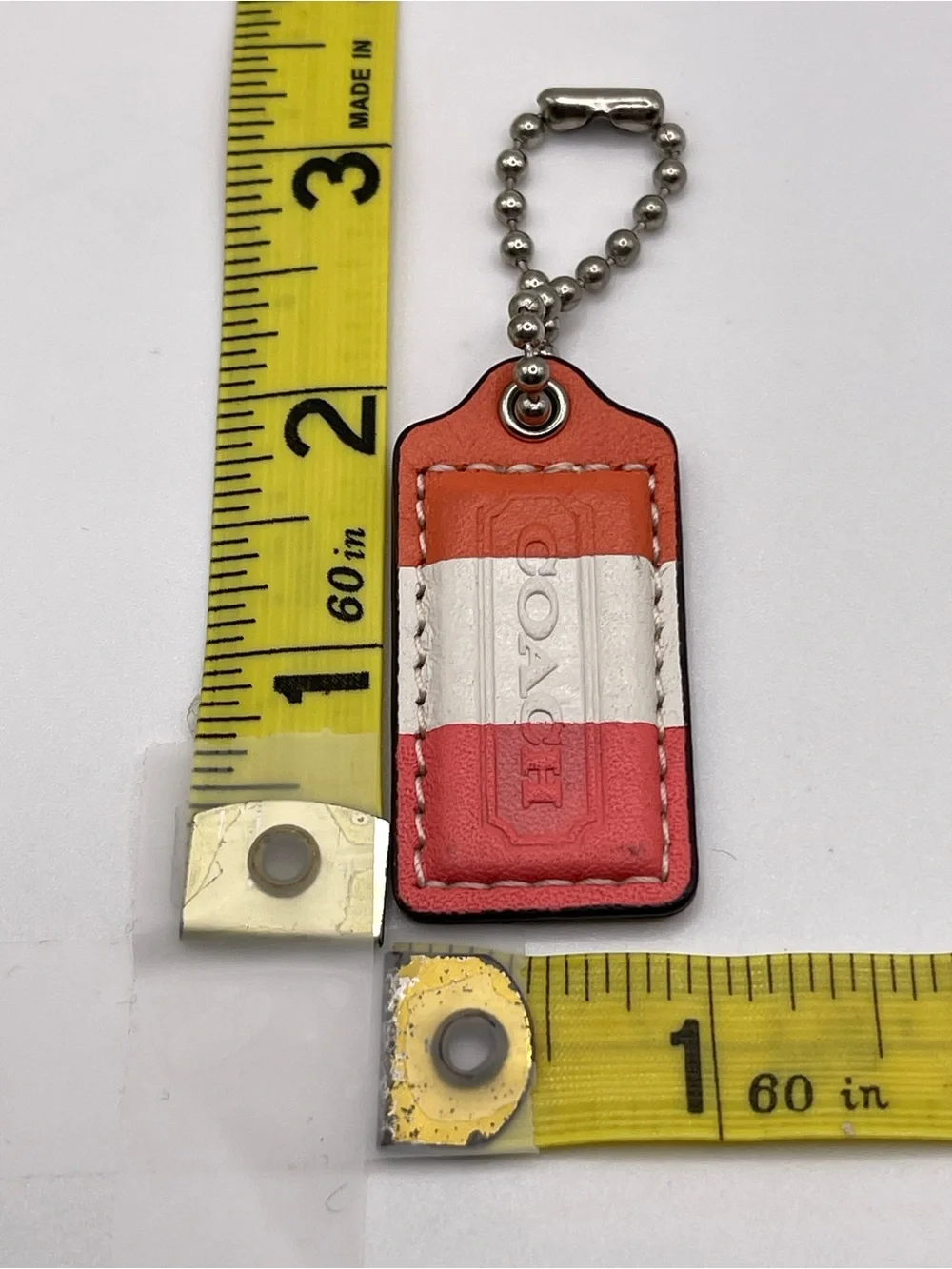 Coach Tricolor Leather Hang Tag in Orange, Peach and White